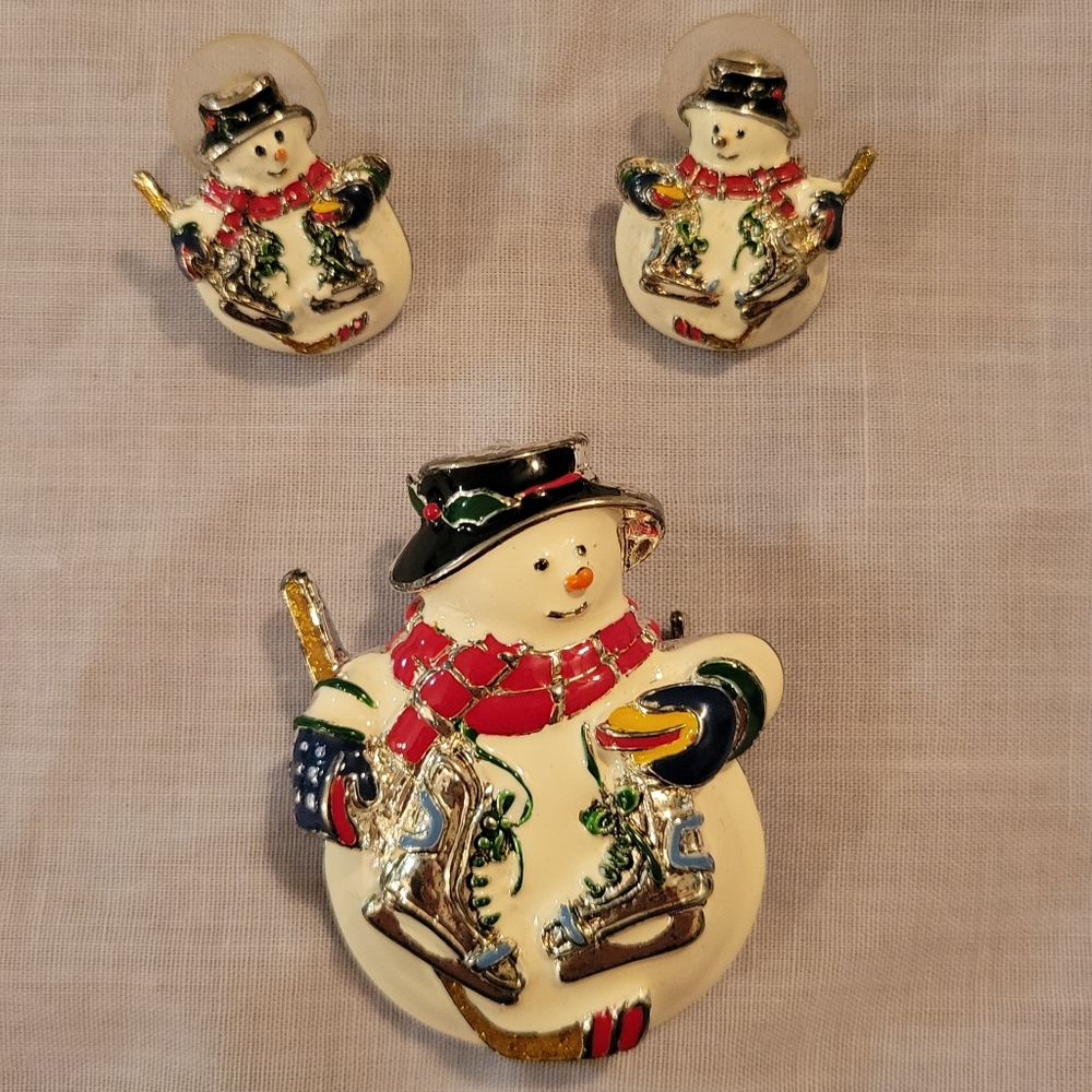 Snowman Brooch/pendant & Earring Set